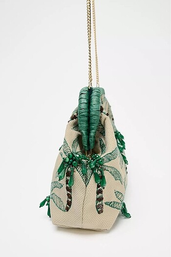  Beden yeşil Renk BONCUK DETAYLI CLUTCH