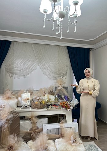 Diğer Bej Uzun Kollu Yüksek Yakalı Kadın Elbise