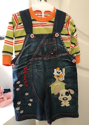 9-12 Ay Beden Nakışlı Renkli Kot Erkek Tulum