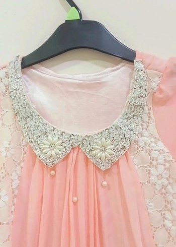 4 Yaş Beden Uzun Kollu Dantel Detaylı Pembe Kız Elbisesi