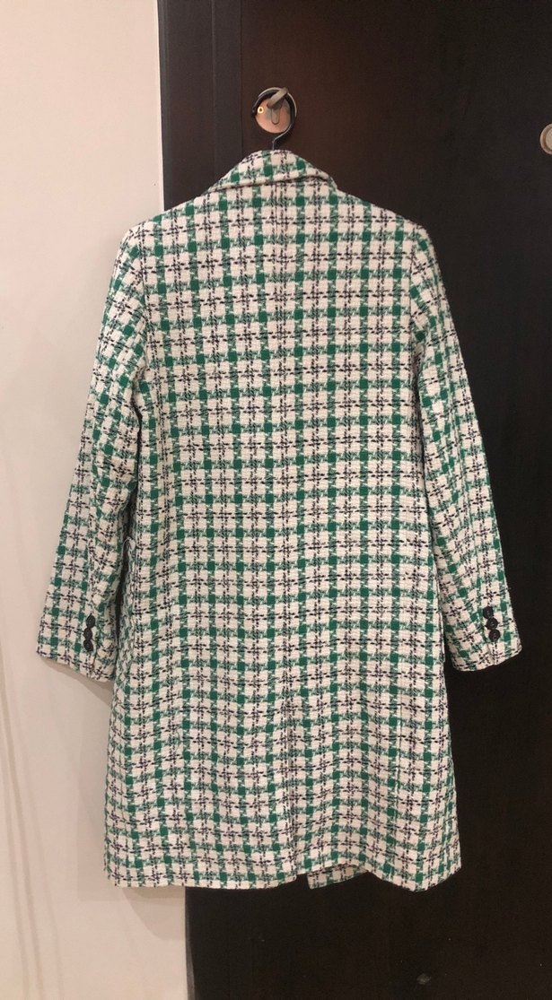 Düğmeli Yeşil Ekose Midi Kadın Kaban - Görsel 2