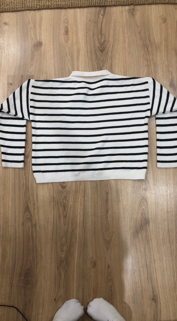 Kadın Beyaz Çizgili Triko Kazak - Görsel 2