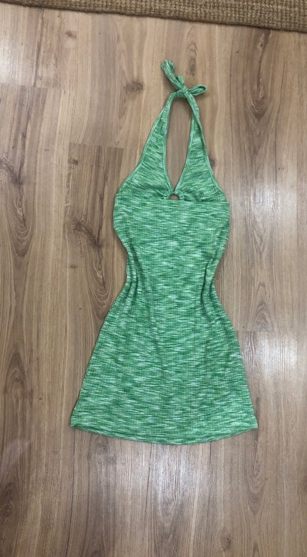 Yeşil V Yaka Midi Elbise - Görsel 2