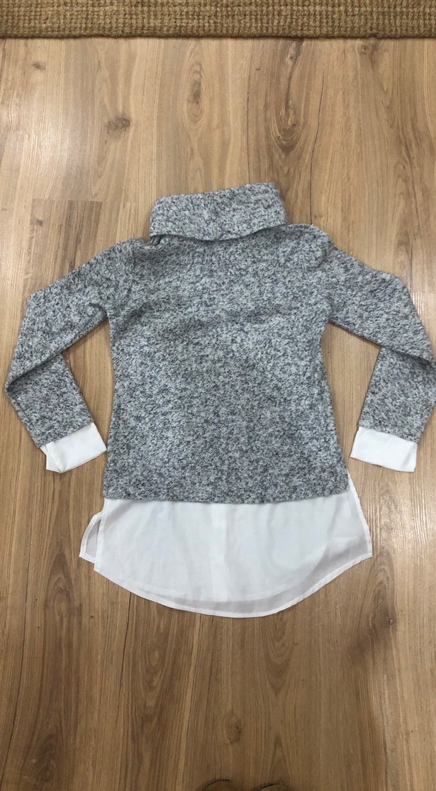 Gri Yüksek Yakalı Kadın Triko Kazak - Görsel 2