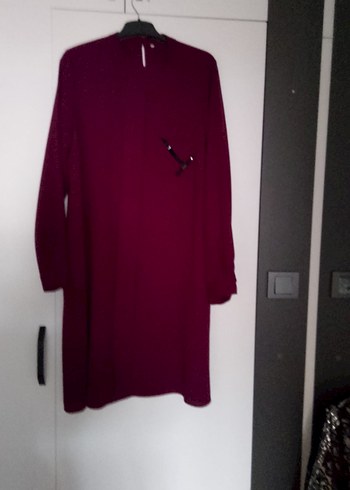 Bordo Düğmeli Uzun Kollu Triko Tunik