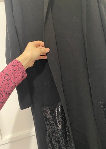 Uzun Siyah Kadın hırka - Görsel 4