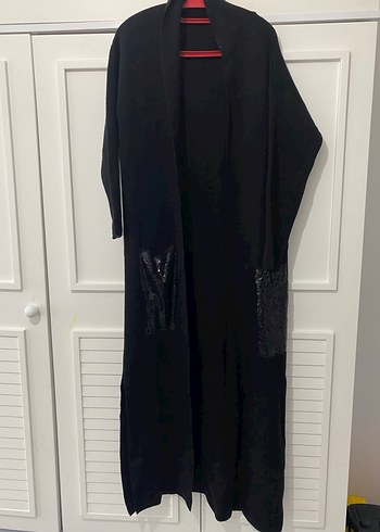 Uzun Siyah Kadın hırka - Görsel 6