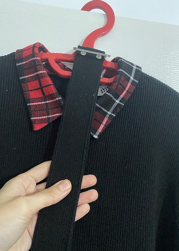 Ekose Detaylı Siyah Uzun Kollu Uzun Elbise - Görsel 3