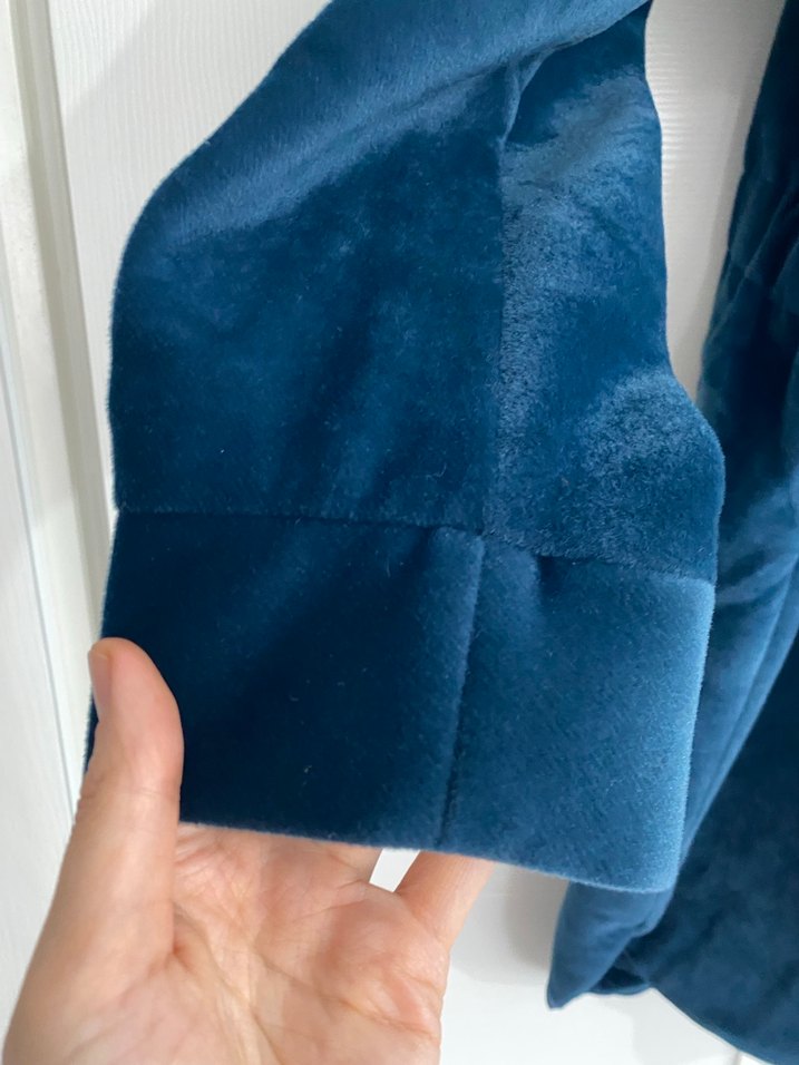 Düğmeli Mavi Süet Midi kadın Kabanı - Görsel 5