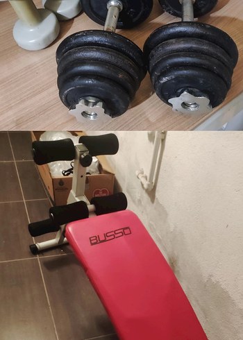 dambıl seti+ Koyu Kırmızı Desenli Egzersiz Matı BUSSO