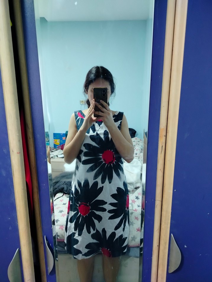 Beyaz Renkli Bağlama Desenli Hamile Elbisesi - Görsel 2