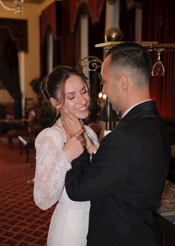 Fransız Dantelli Balık Model Uzun Kollu Sırt Dekolteli Gelinlik - Görsel 5