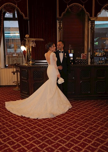 Fransız Dantelli Balık Model Uzun Kollu Sırt Dekolteli Gelinlik - Görsel 6