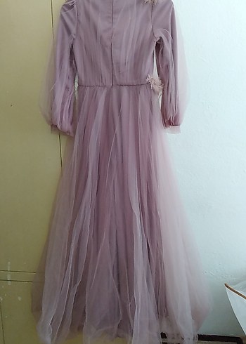 Abiye Pudra Pembe Uzun Drapeli Abiye Elbise