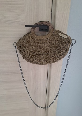 Bej Örgü Kadın Çanta Zincir Detaylı