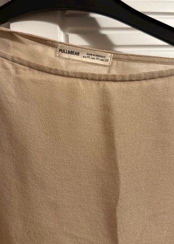 Pull and Bear Bej Keten Bohem Uzun Kollu Bluz