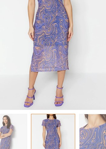 Kadın Mor Midi Tie-Dye Kalem Elbise - Görsel 3