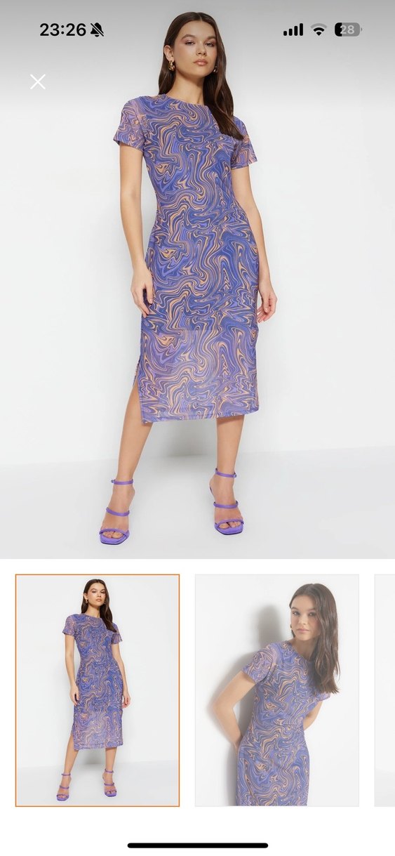 Kadın Mor Midi Tie-Dye Kalem Elbise - Görsel 4