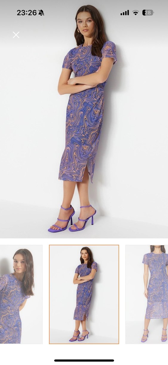 Kadın Mor Midi Tie-Dye Kalem Elbise - Görsel 2