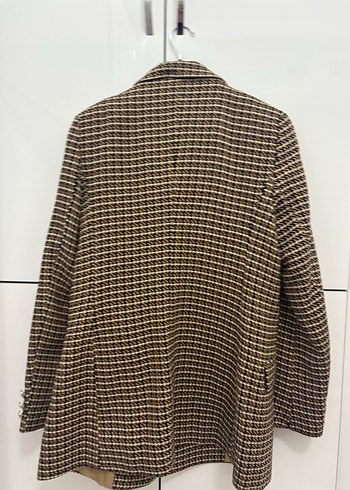 m Beden kahverengi Renk Kahverengi Düğmeli Ekose Midi Kadın Blazer