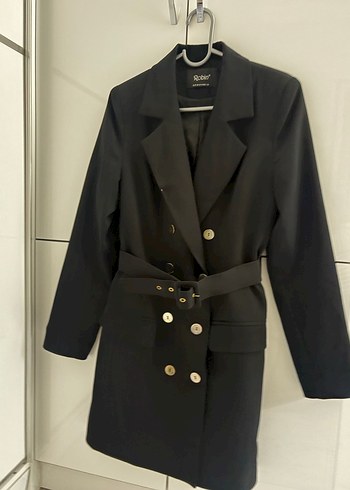 Düğmeli Siyah Mini Kadın Blazer Ceket Elbise - Görsel 2