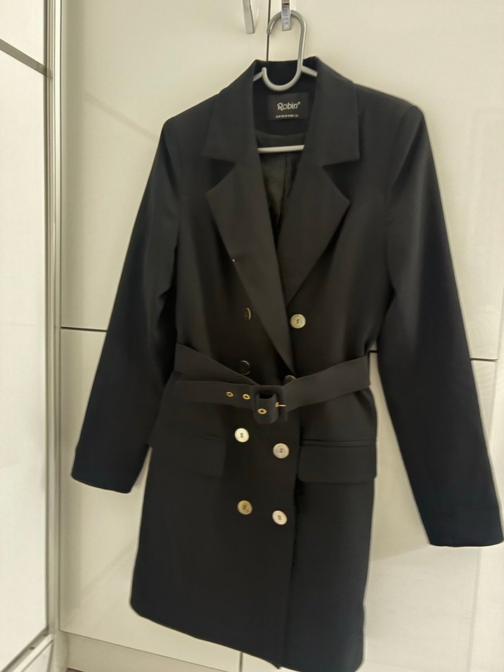 Düğmeli Siyah Mini Kadın Blazer Ceket Elbise - Görsel 2