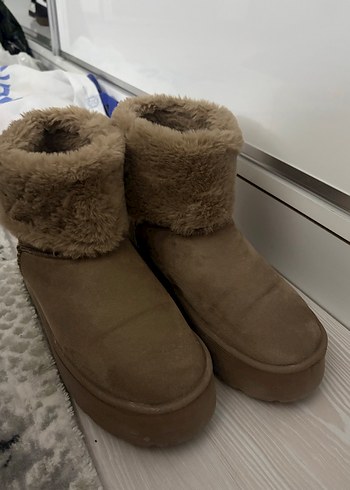 Kürklü Kahverengi Süet Kadın Dolgu Topuk Bot - Görsel 5