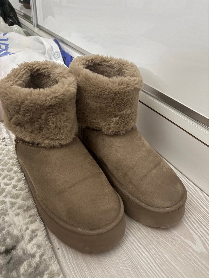 Kürklü Kahverengi Süet Kadın Dolgu Topuk Bot - Görsel 4