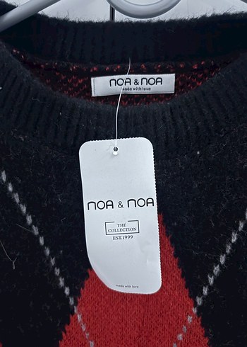 Kırmızı Siyah Örgü Yün Kadın Süveter - Görsel 2