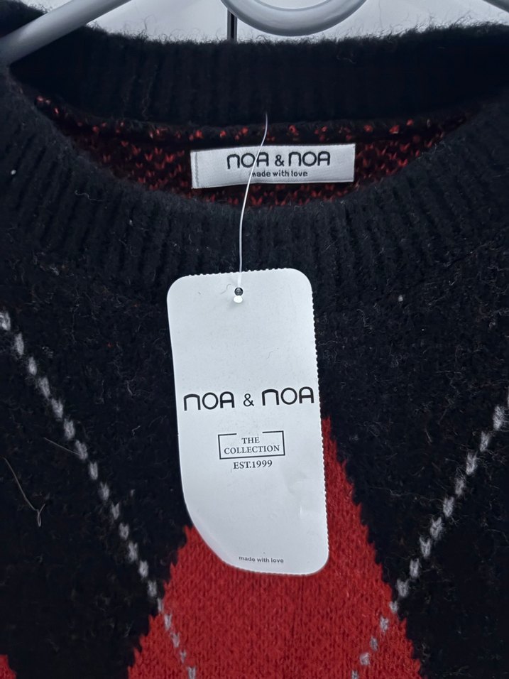 Kırmızı Siyah Örgü Yün Kadın Süveter - Görsel 2