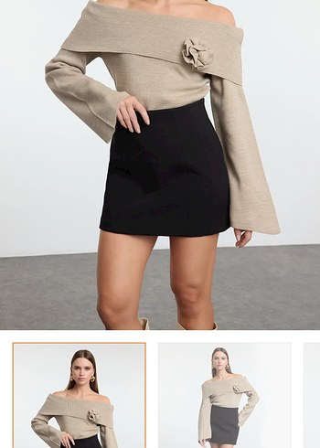 Kadın Bej Triko Mini Straplez Kazak - Görsel 2