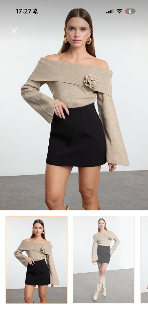 Kadın Bej Triko Mini Straplez Kazak - Görsel 2