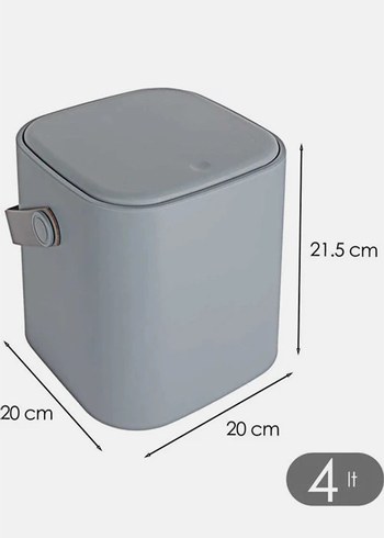 Beden gri Renk Gri Deri Kulp ve Click Kapaklı 4 Litre tezgah üstü çöp kovası