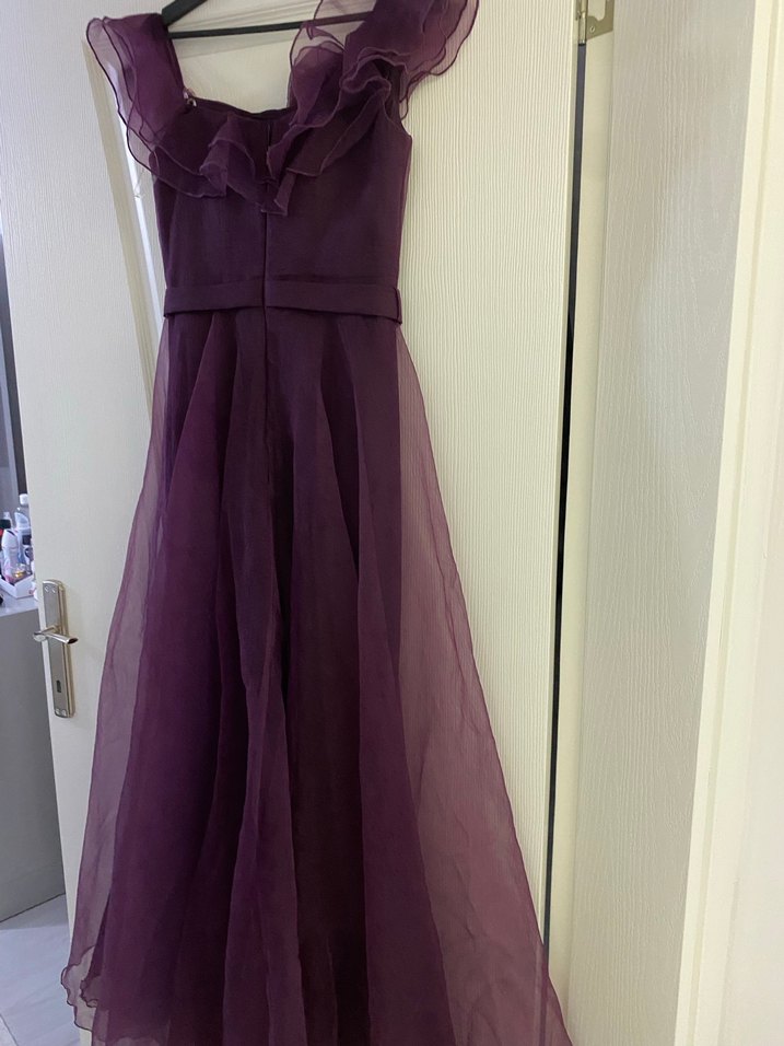 Mor Straplez uzun Abiye Elbise - Görsel 5