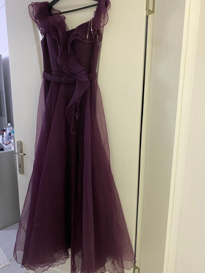 Mor Straplez uzun Abiye Elbise - Görsel 3