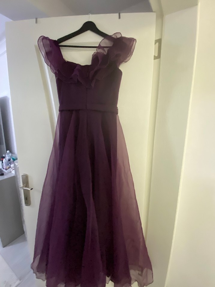 Mor Straplez uzun Abiye Elbise - Görsel 4