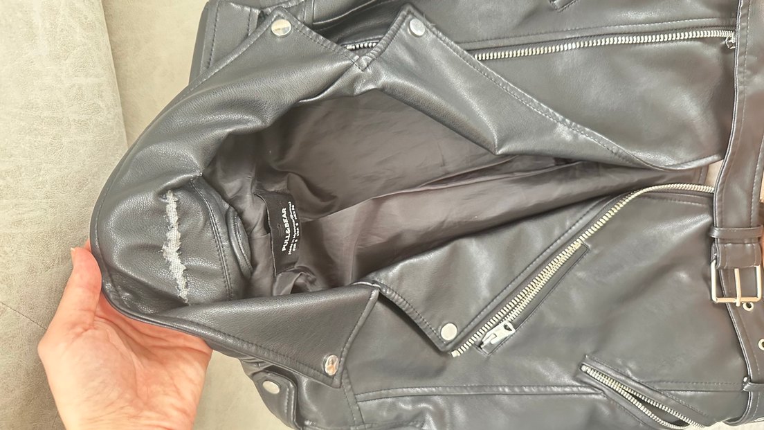 Kadın Siyah Deri Biker Ceket - Görsel 5