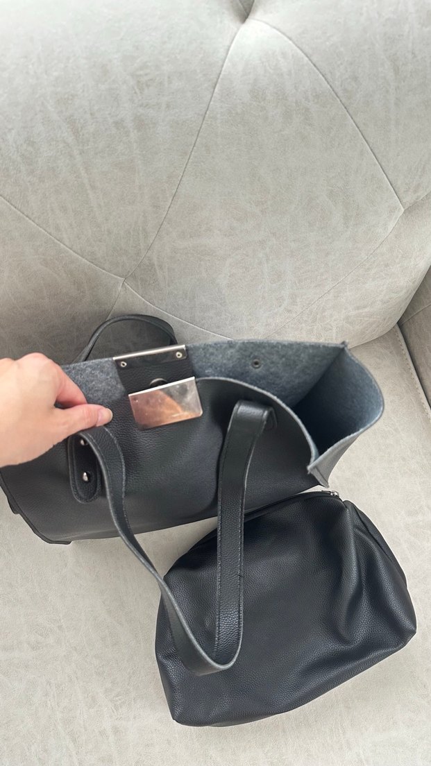 Siyah Minimalist Deri Kadın Çantası - Görsel 4