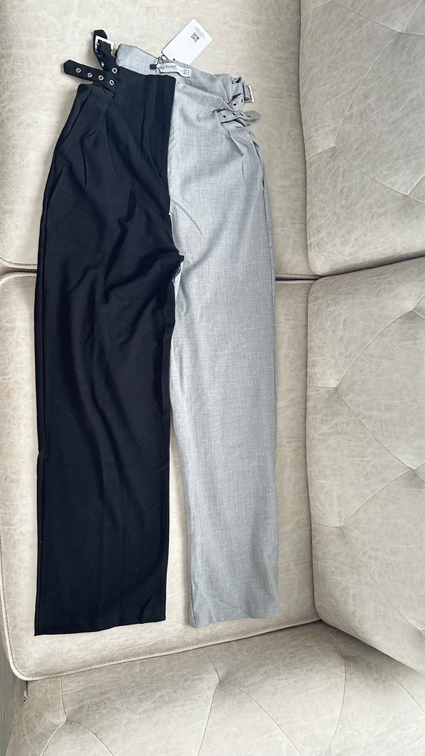 Gri Keten Kuşaklı Kadın Pantolon - Görsel 4