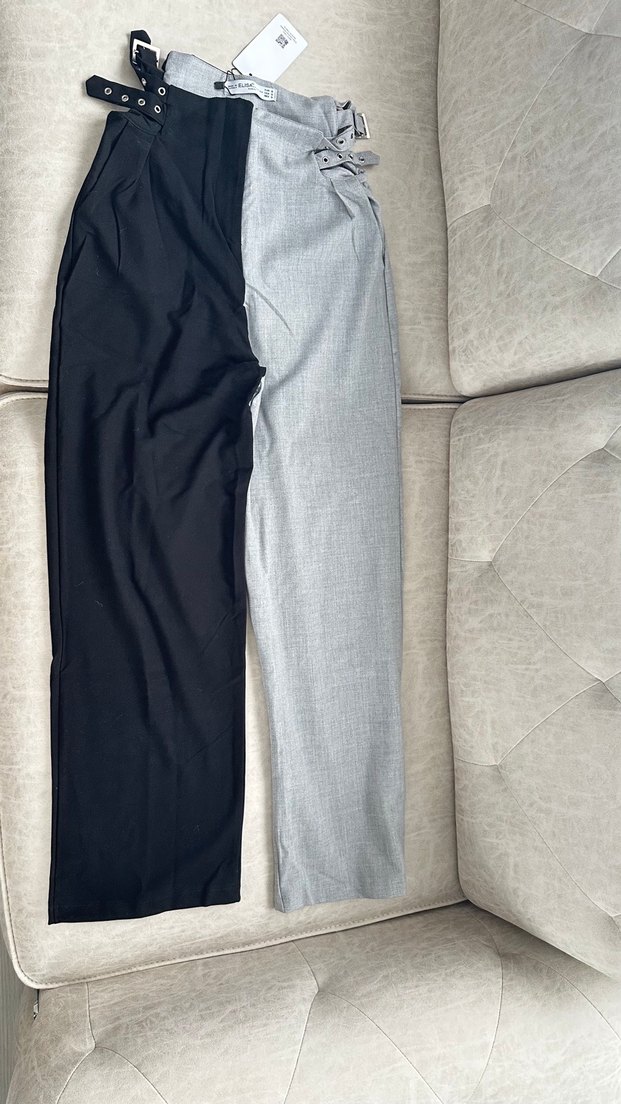 Gri Keten Kuşaklı Kadın Pantolon - Görsel 2