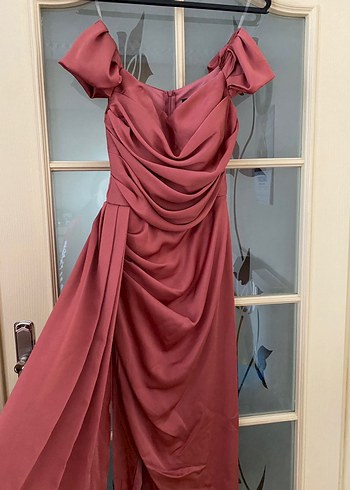 Love My Body Soğan kabuğu renginde Drape Detaylı Uzun Abiye