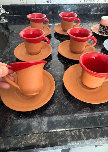 Kırmızı Kenarlı 6'lı Kahve Fincanı ve Tabağı Seti - Görsel 2