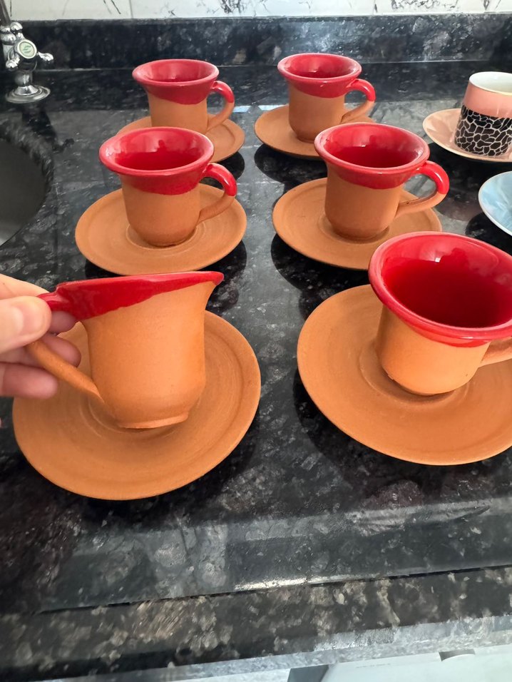 Kırmızı Kenarlı 6'lı Kahve Fincanı ve Tabağı Seti - Görsel 2