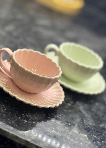 Pastel Pembe ve Yeşil Seramik Fincan Takımı