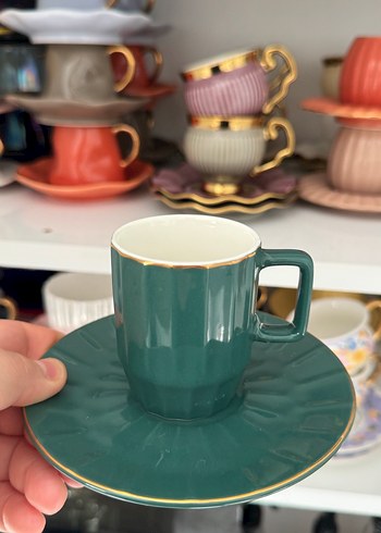 Gri ve yeşil porselen Fincan Takımı - Görsel 4