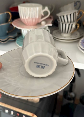 Gri ve yeşil porselen Fincan Takımı - Görsel 2