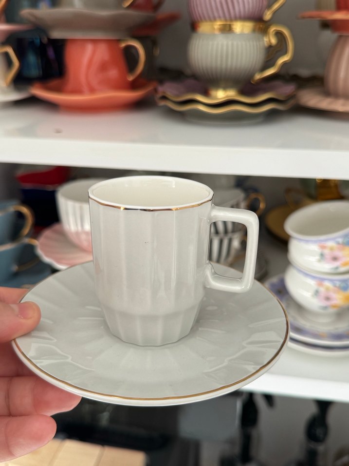 Gri ve yeşil porselen Fincan Takımı - Görsel 3