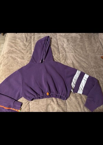 Mor Kapüşonlu Fermuarlı Kadın Sweatshirt