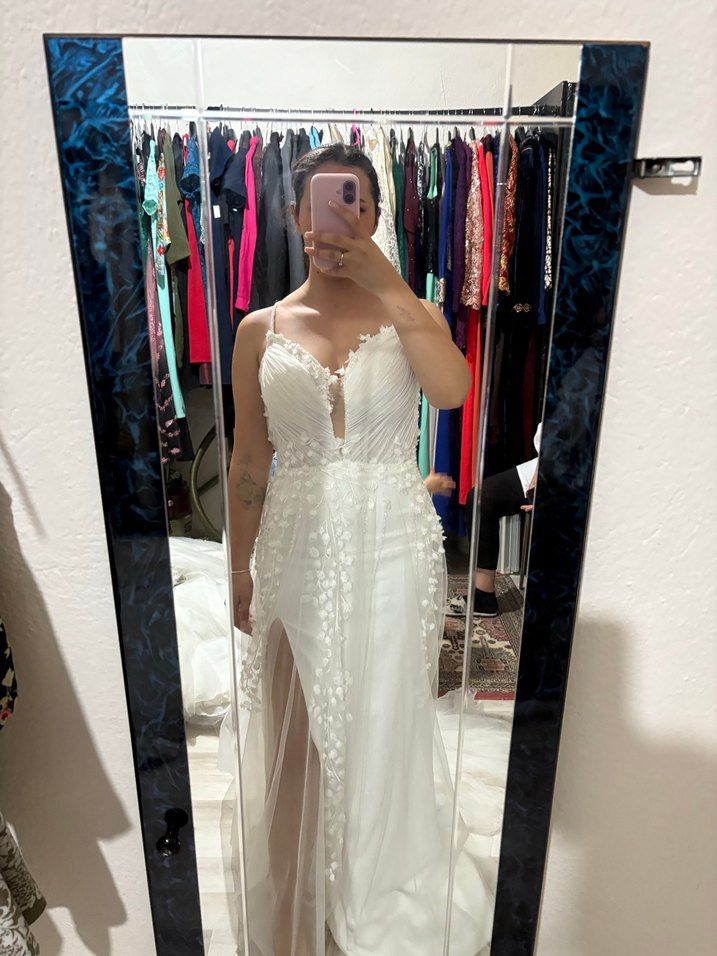 Beyaz Straplez A Kesim Bohem Gelinlik - Görsel 2