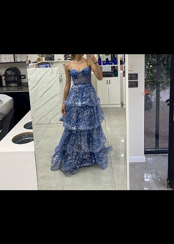 Mavi Parlak İşlemeli Elbise - Görsel 2